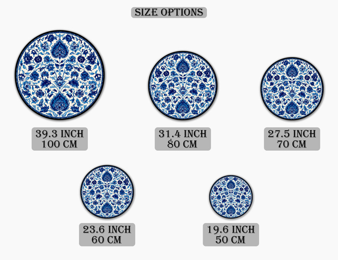 Blue Floral Mandala Round Canvas Print – Classic Decorative Wall Art