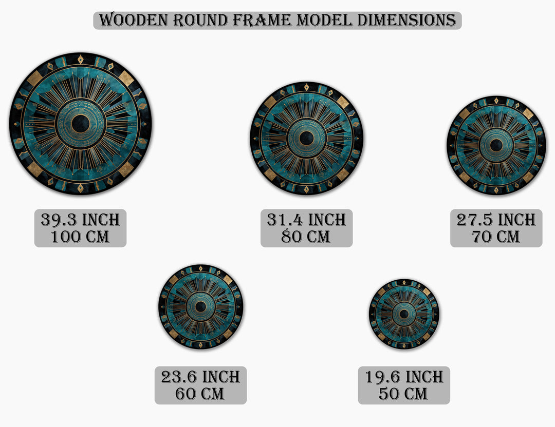 Radiant Teal & Gold Mandala – Abstract Round Oil Painting