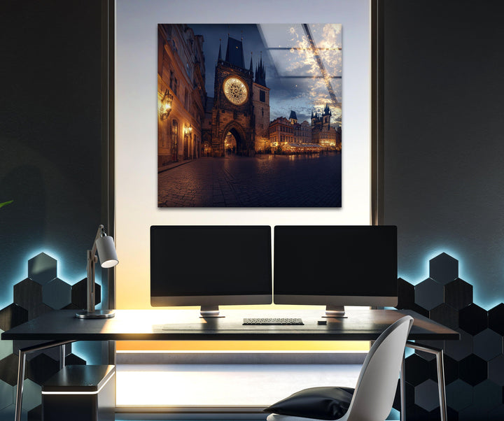 Night Sunset Prague Glass Wall Art glass image printing, glass prints from photos
