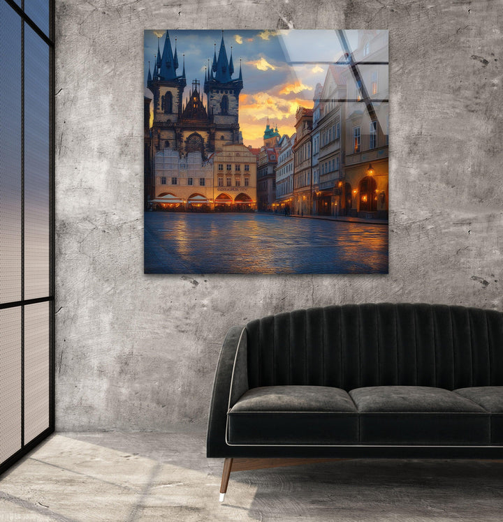 Old Town Square in Prague Glass Wall Art glass art painting, glass art for the Wall
