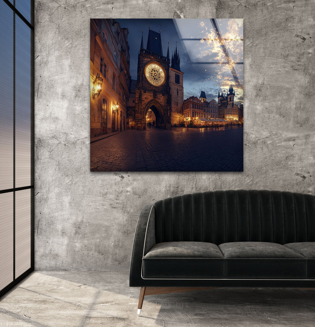 Night Sunset Prague Glass Wall Art Glass Printing Wall Art, Print photos on glass

