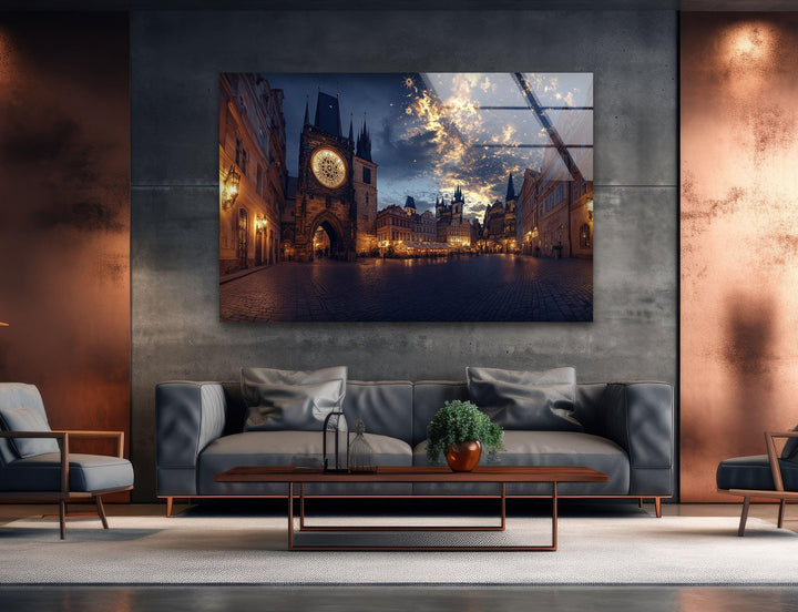Night Sunset Prague Glass Wall Art custom glass pictures, glass art prints
