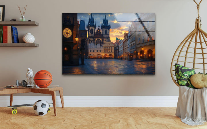 Old Town Square in Prague Glass Wall Art custom glass pictures, glass art prints
