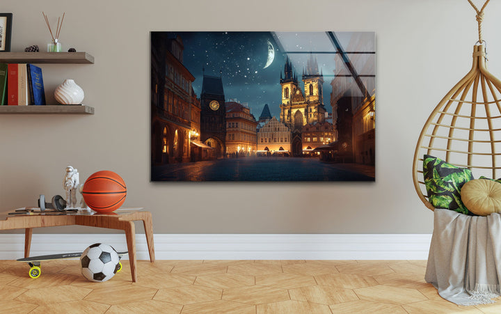 Night Old Town Square in Prague Glass Wall Art glass image printing, glass prints from photos

