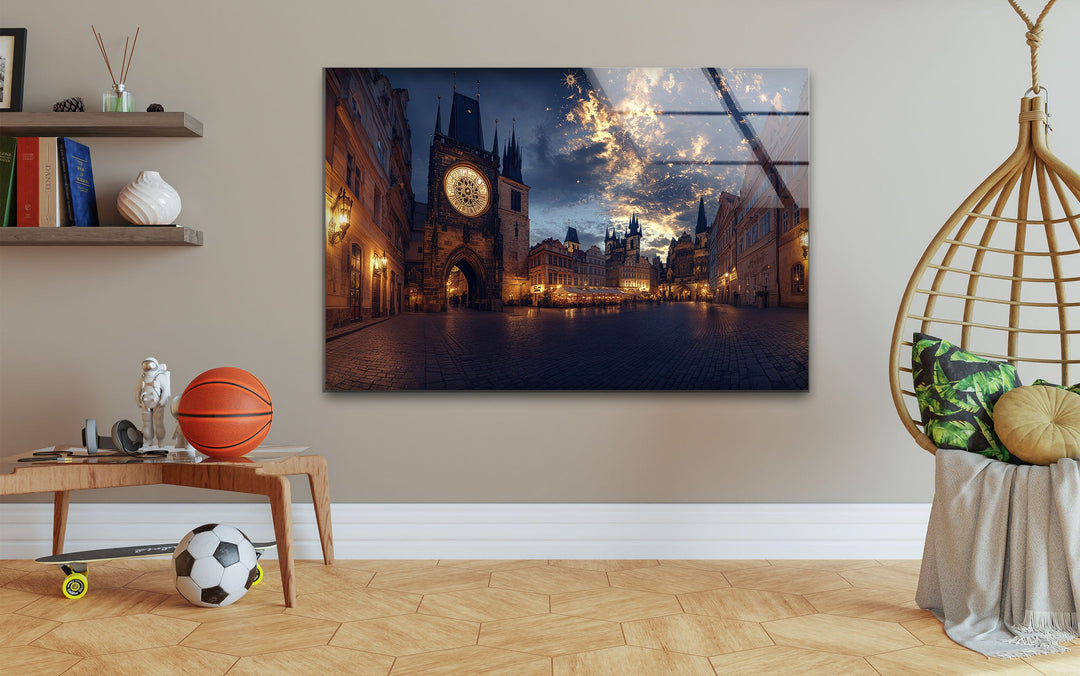 Night Sunset Prague Glass Wall Art large glass photo prints, glass wall photos
