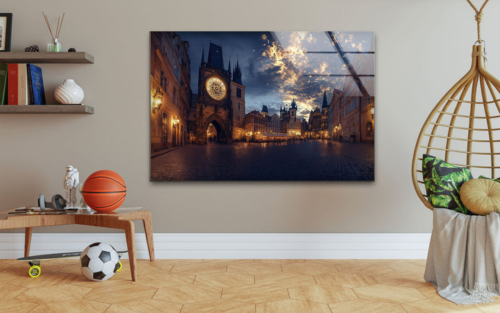 Night Sunset Prague Glass Wall Art large glass photo prints, glass wall photos
