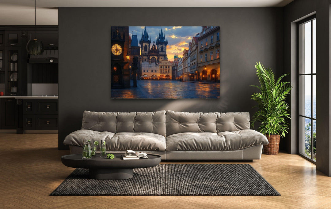Old Town Square in Prague Glass Wall Art stained glass wall art, stained glass wall decor
