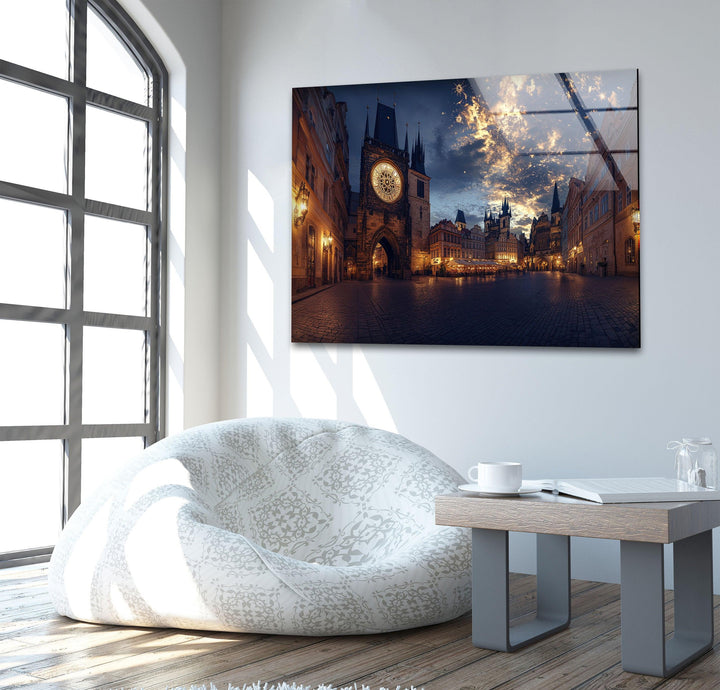 Night Sunset Prague Glass Wall Art custom glass photo prints, large glass prints
