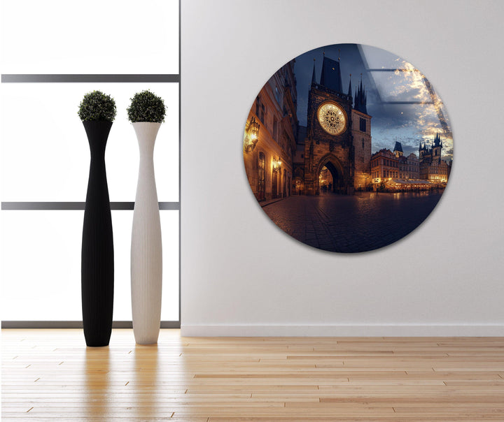 Night Sunset Prague Glass Wall Art picture on glass wall art, photos printed on glass
