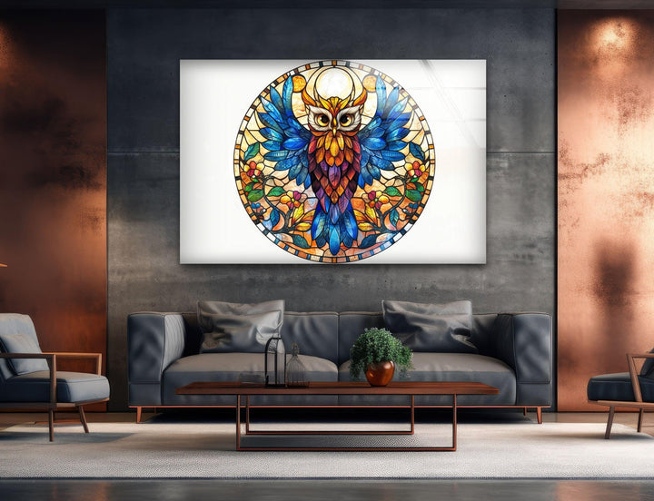 Owl Stained Acrylic Glass Wall Art large glass photo prints, glass wall photos