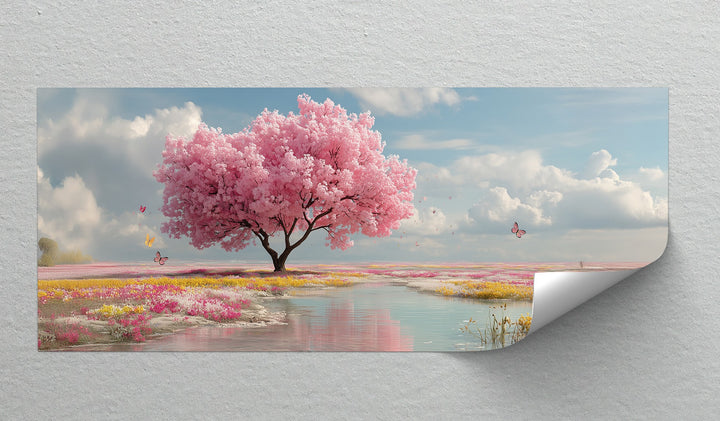 Cherry Blossom Meadow Landscape - Pink Canvas Print