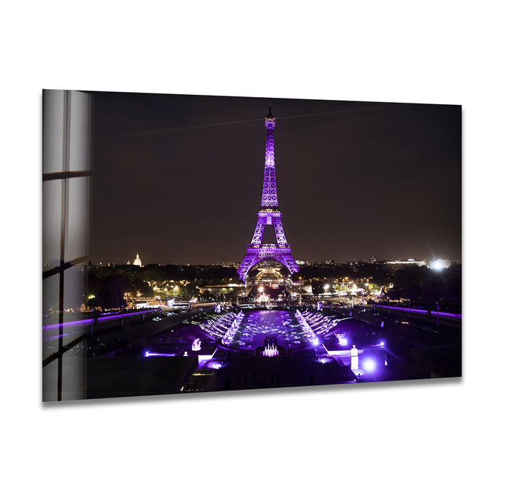 Glaswandkunst Eiffelturm – Beleuchtetes Wahrzeichen von Paris bei Nacht