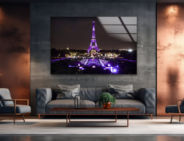Glaswandkunst Eiffelturm – Beleuchtetes Wahrzeichen von Paris bei Nacht