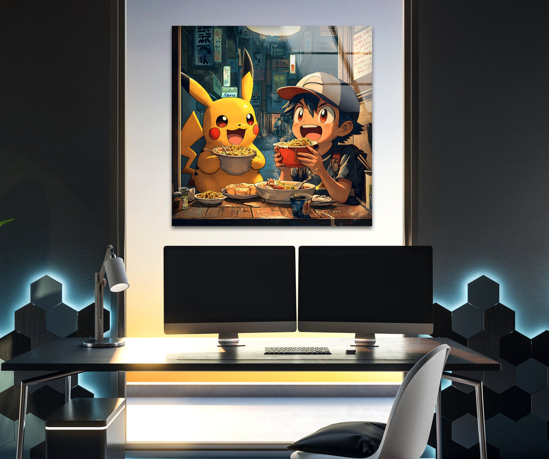 Pikachu and Ash Glass Wall Art custom glass pictures, glass art prints