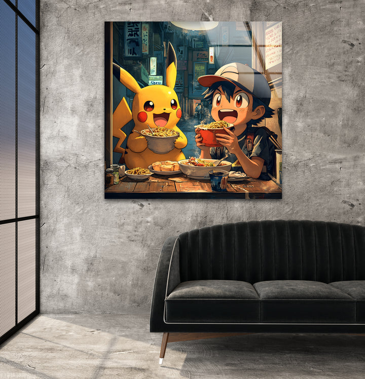 Pikachu and Ash Glass Wall Art glass image printing, glass prints from photos