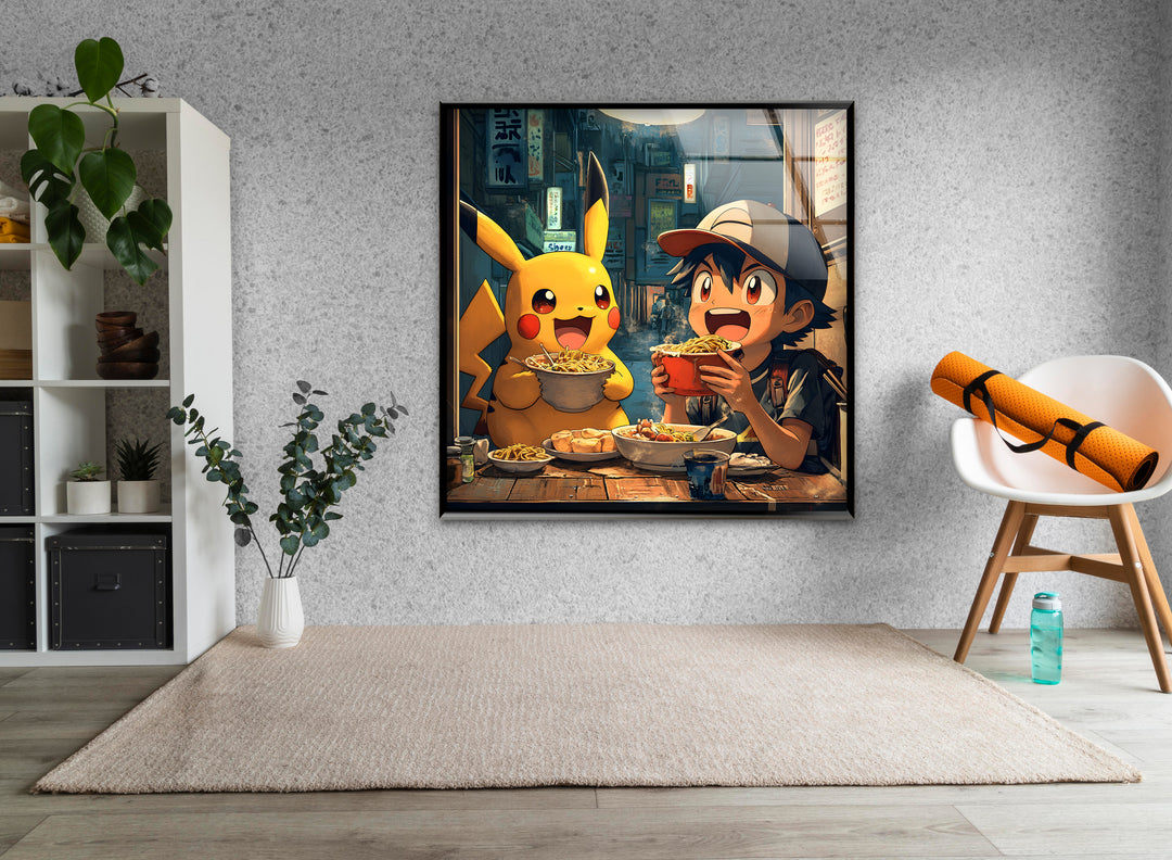 Pikachu and Ash Glass Wall Art glass pictures for Wall, glass prints wall art