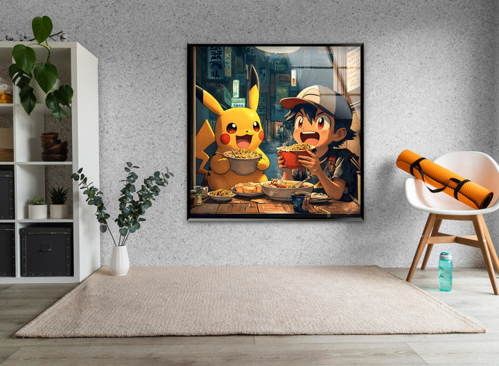 Pikachu and Ash Glass Wall Art glass pictures for Wall, glass prints wall art