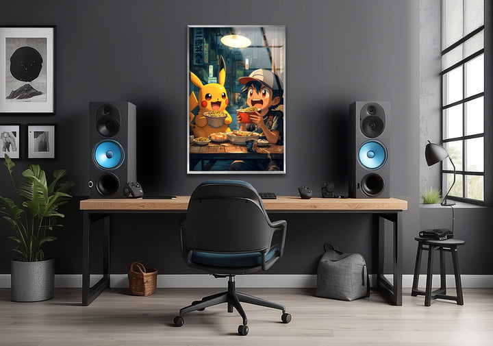 Pikachu and Ash Glass Wall Art photo print on glass, prints on glass wall art