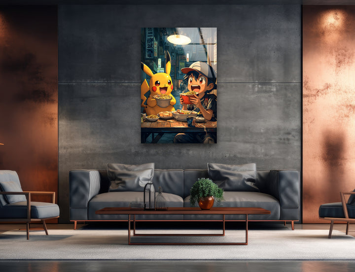 Pikachu and Ash Glass Wall Art large glass photo prints, glass wall photos