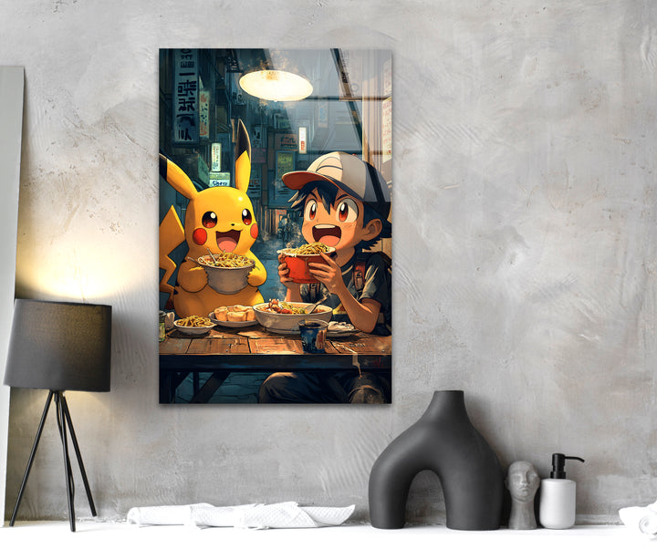 Pikachu and Ash Glass Wall Art custom glass photo prints, large glass prints