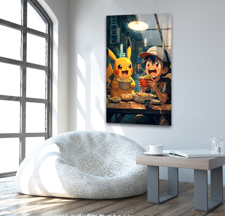 Pikachu and Ash Glass Wall Art Glass Printing Wall Art, Print photos on glass