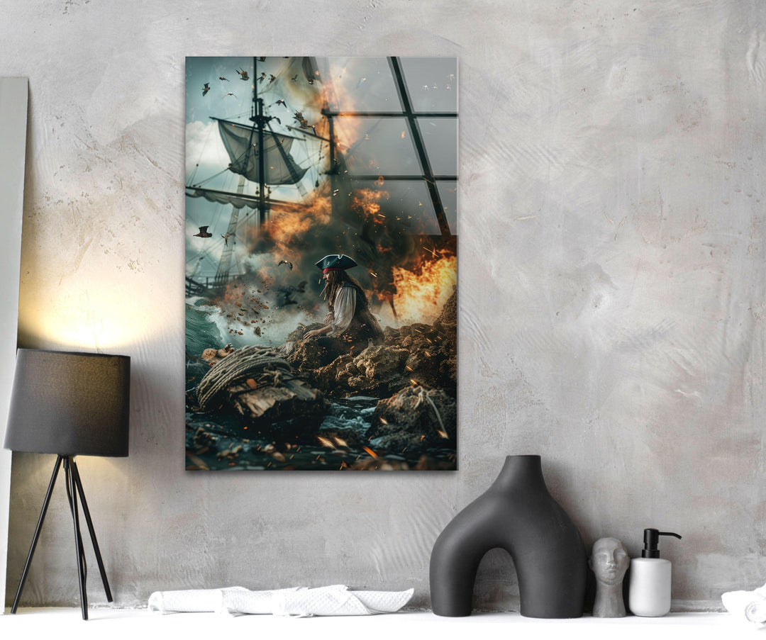 Pirates Of The Caribbean Glass Wall Art, glass art painting, glass art for the Wall 