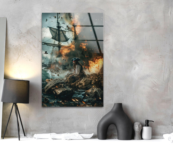 Pirates Of The Caribbean Glass Wall Art, glass art painting, glass art for the Wall 