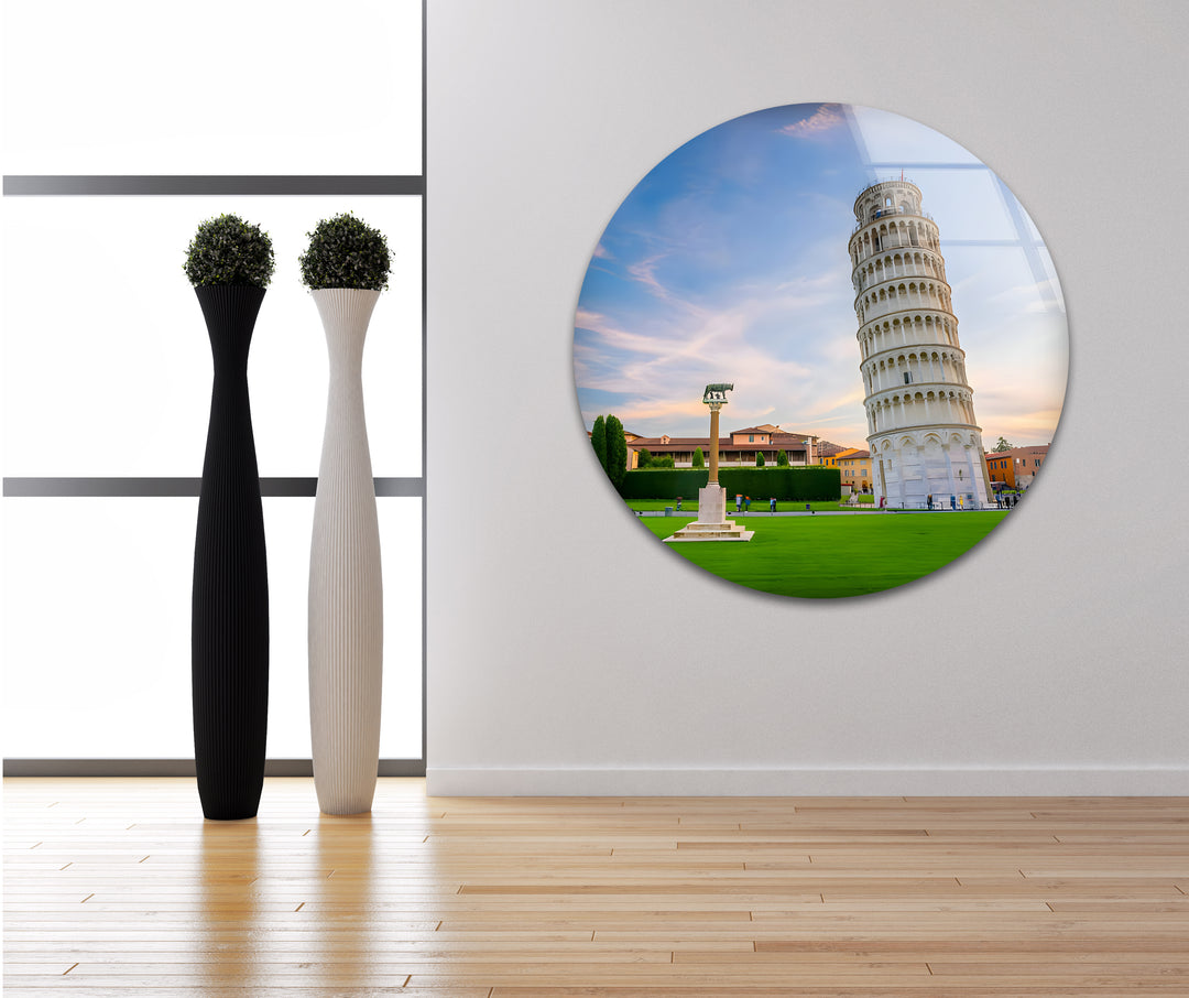 Schiefer Turm von Pisa, Glaswandkunst – Majestätische italienische Sonnenuntergangslandschaft