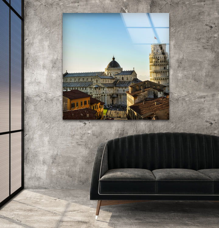 Glaswandkunst mit dem Schiefen Turm von Pisa – Kultiges Wahrzeichen von Pisa mit atemberaubender Architektur