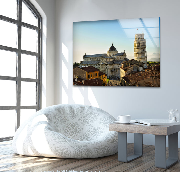 Glaswandkunst mit dem Schiefen Turm von Pisa – Kultiges Wahrzeichen von Pisa mit atemberaubender Architektur