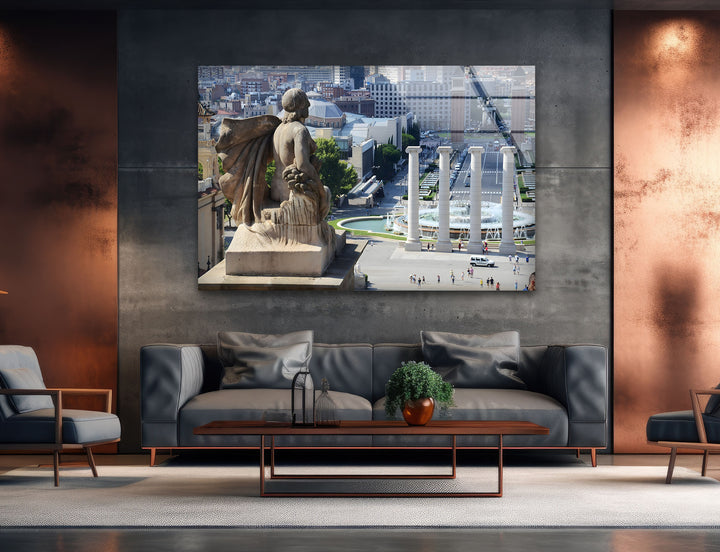 Glaswandkunst am Cibeles-Brunnen – Majestätischer Blick von oben auf Madrids Wahrzeichen