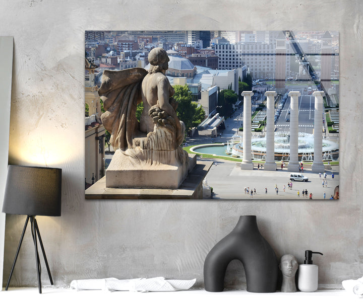 Glaswandkunst am Cibeles-Brunnen – Majestätischer Blick von oben auf Madrids Wahrzeichen