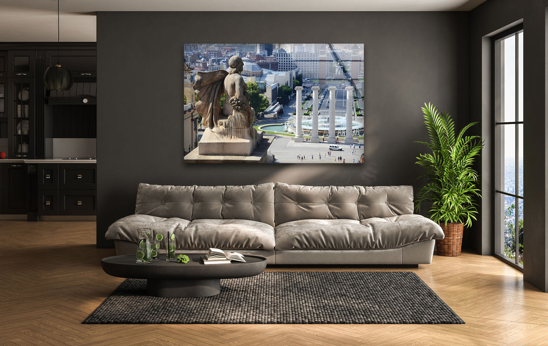 Glaswandkunst am Cibeles-Brunnen – Majestätischer Blick von oben auf Madrids Wahrzeichen