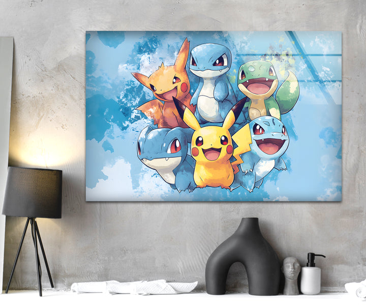 Pokemon Characters Glass Wall Art print picture on glass, Tempered Glass Wall Art