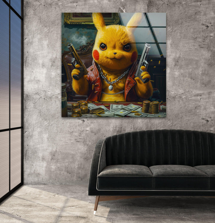 Mafia Pokemon Glass Wall Art, glass art painting, glass art for the Wall