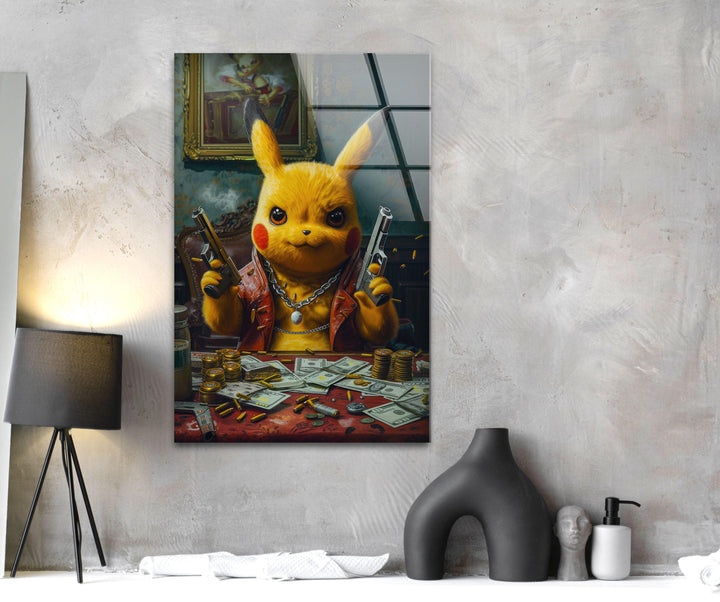 Mafia Pokemon Glass Wall Art, large glass photo prints, glass wall photos