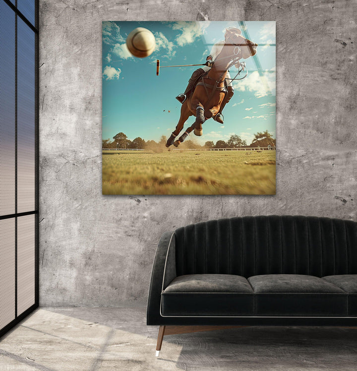 Polo Player on Horseback Glass Wall Art photo print on glass, prints on glass wall art
