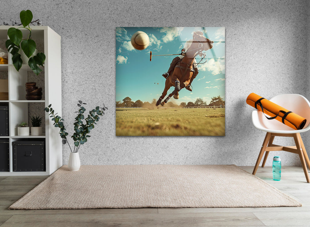 Polo Player on Horseback Glass Wall Art large glass photo prints, glass wall photos

