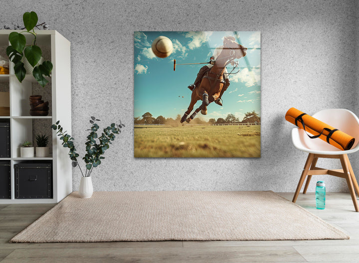 Polo Player on Horseback Glass Wall Art large glass photo prints, glass wall photos
