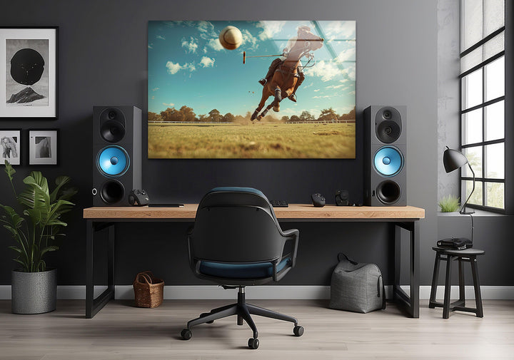 Polo Player on Horseback Glass Wall Art picture on glass wall art, photos printed on glass
