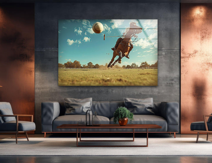 Polo Player on Horseback Glass Wall Art print on glass, glass printed photos
