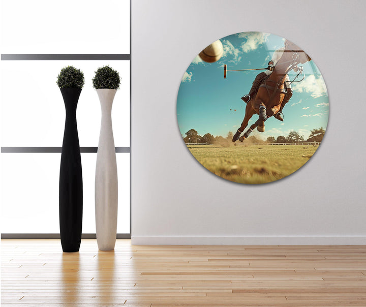 Polo Player on Horseback Glass Wall Art custom glass pictures, glass art prints
