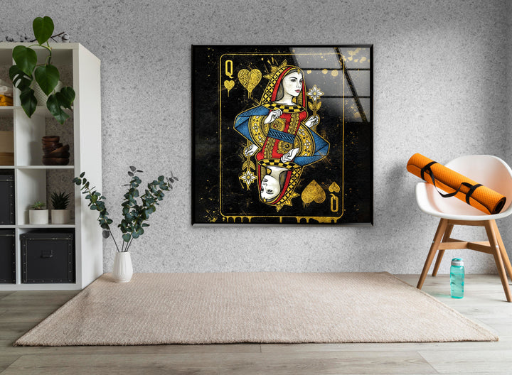 Queen Card Glass Wall Art glass art painting, glass art for the Wall
