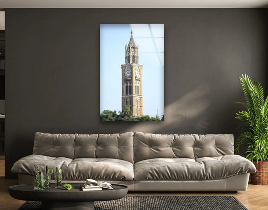 City Prints glass wall art iconic Mumbai clock tower in daylight and landmark of India adds timeless elegance to any space