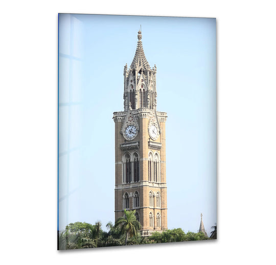 City Prints glass wall art iconic clock tower and Indian landmark plus vivid colors and architectural detail bringing timeless elegance to your space