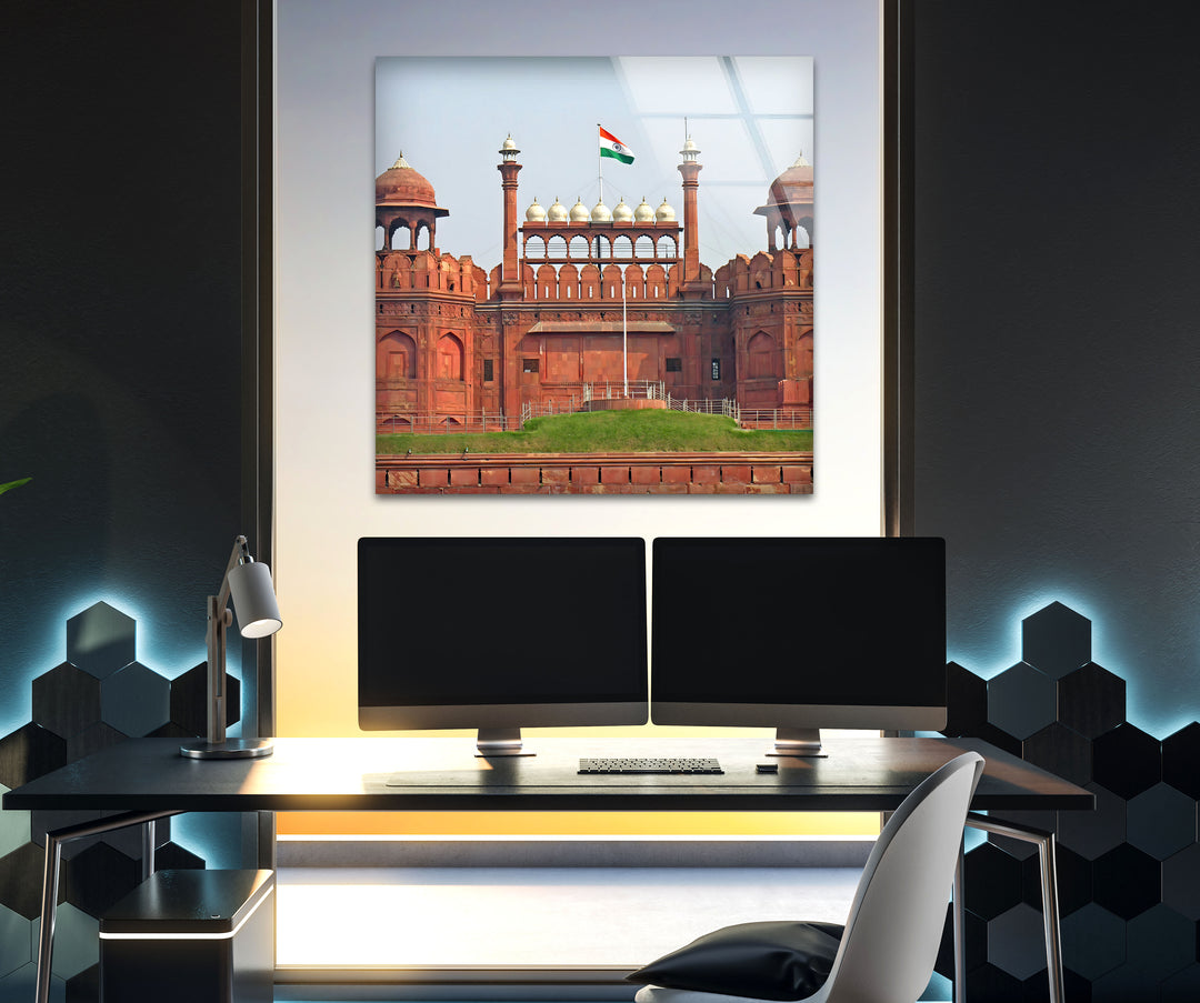 Rotes Fort – Glaswandkunst – Majestätischer Blick auf Delhis Wahrzeichen