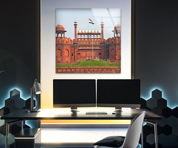Rotes Fort – Glaswandkunst – Majestätischer Blick auf Delhis Wahrzeichen