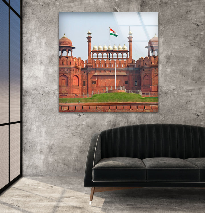 Rotes Fort – Glaswandkunst – Majestätischer Blick auf Delhis Wahrzeichen