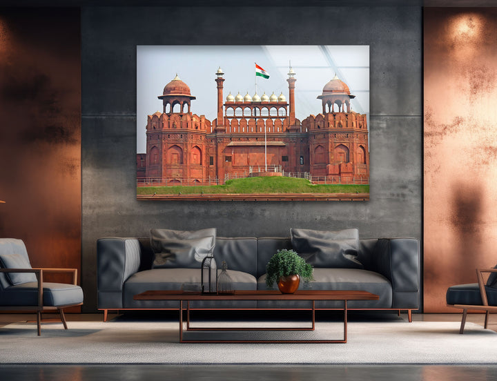 Rotes Fort – Glaswandkunst – Majestätischer Blick auf Delhis Wahrzeichen