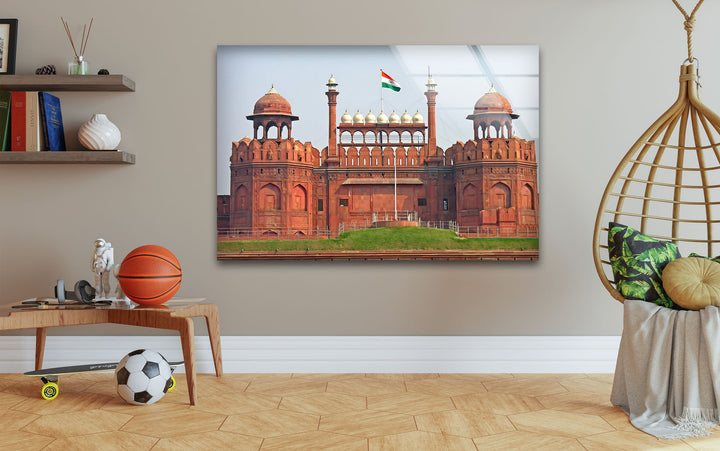 Rotes Fort – Glaswandkunst – Majestätischer Blick auf Delhis Wahrzeichen